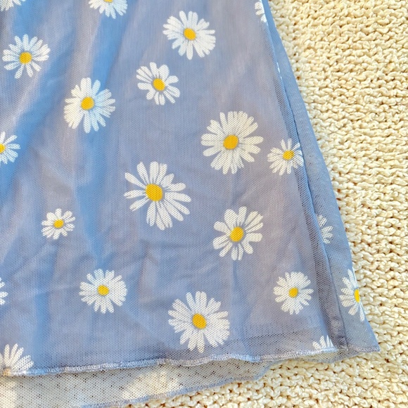 🍒 Blue Mesh Daisy Cowl Neck Mini Dress - Picture 6 of 6